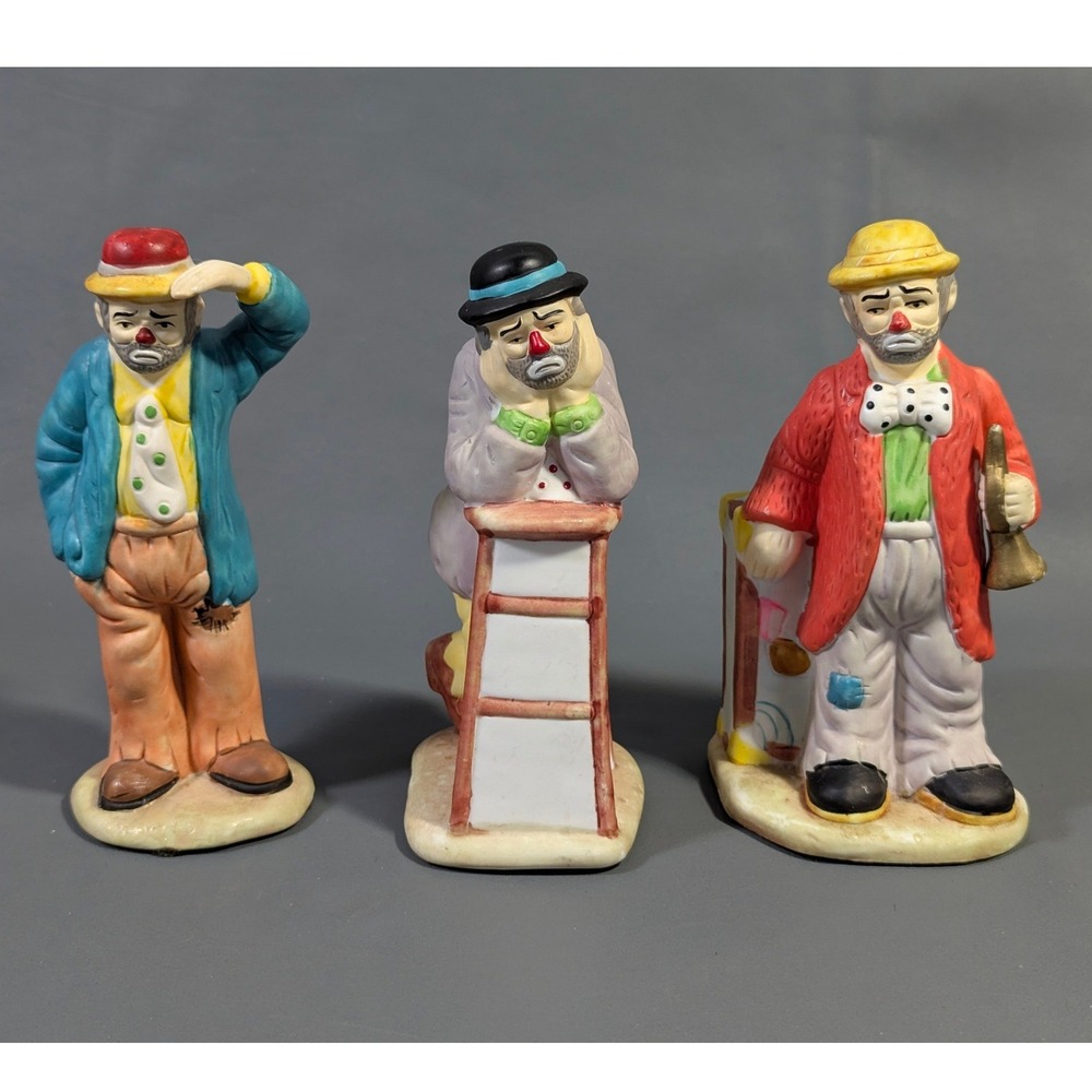 Emmett Kelly Jr Flambro Sad Clown Figurines Set of 3 Weary Willie Porcelain